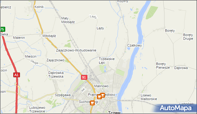 mapa Tczewskie Łąki, Tczewskie Łąki na mapie Targeo