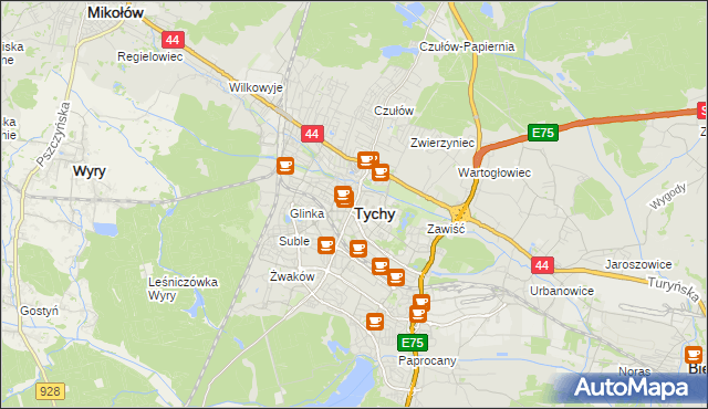 mapa Tychów, Tychy na mapie Targeo