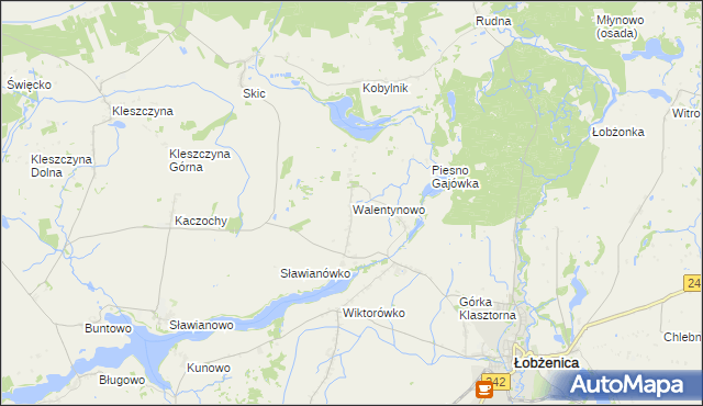 mapa Walentynowo gmina Łobżenica, Walentynowo gmina Łobżenica na mapie Targeo