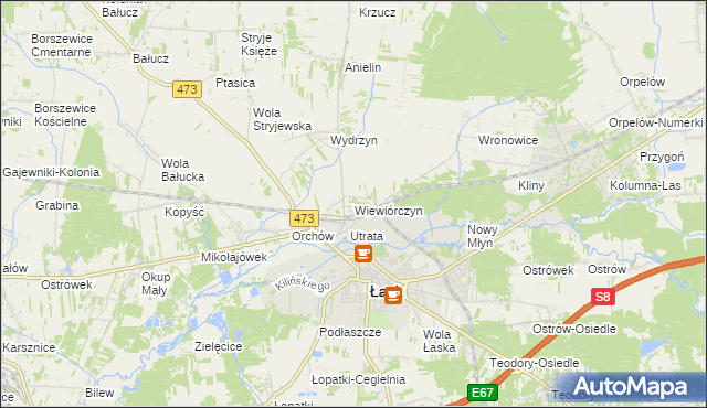 mapa Wiewiórczyn gmina Łask, Wiewiórczyn gmina Łask na mapie Targeo