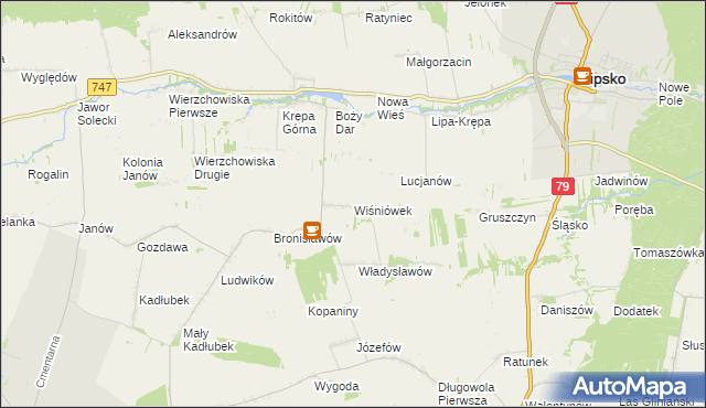 mapa Wiśniówek gmina Lipsko, Wiśniówek gmina Lipsko na mapie Targeo