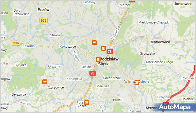 mapa Wodzisławia Śląskiego, Wodzisław Śląski na mapie Targeo