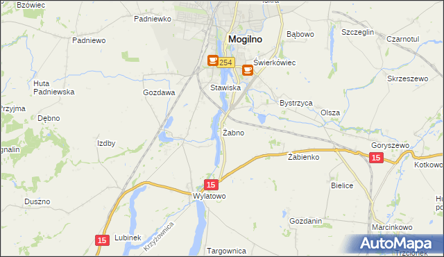 mapa Żabno gmina Mogilno, Żabno gmina Mogilno na mapie Targeo
