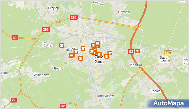 mapa Zielona Góra, Zielona Góra na mapie Targeo