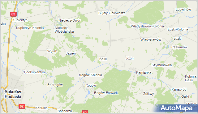 mapa Bałki gmina Repki, Bałki gmina Repki na mapie Targeo