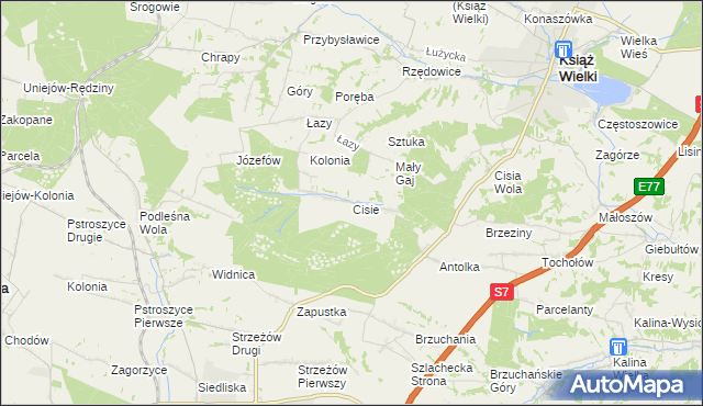 mapa Cisie gmina Książ Wielki, Cisie gmina Książ Wielki na mapie Targeo