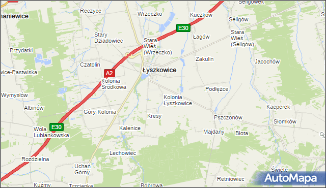 mapa Kolonia Łyszkowice, Kolonia Łyszkowice na mapie Targeo