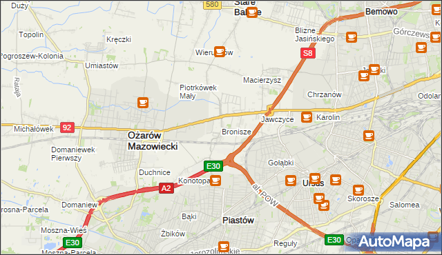 mapa Bronisze gmina Ożarów Mazowiecki, Bronisze gmina Ożarów Mazowiecki na mapie Targeo