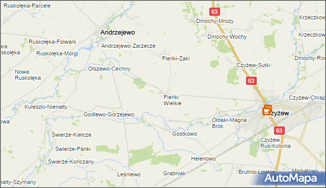 mapa Pieńki Wielkie, Pieńki Wielkie na mapie Targeo