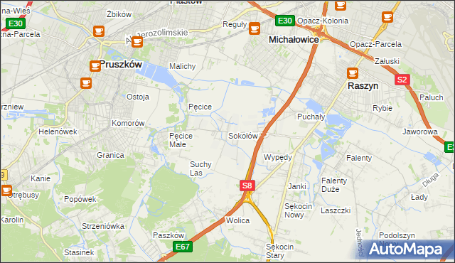 mapa Sokołów gmina Michałowice, Sokołów gmina Michałowice na mapie Targeo