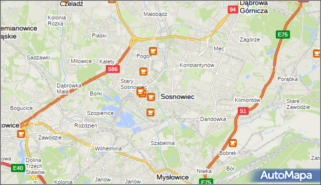 mapa Sosnowca, Sosnowiec na mapie Targeo