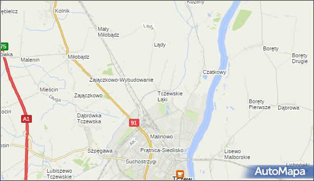 mapa Tczewskie Łąki, Tczewskie Łąki na mapie Targeo