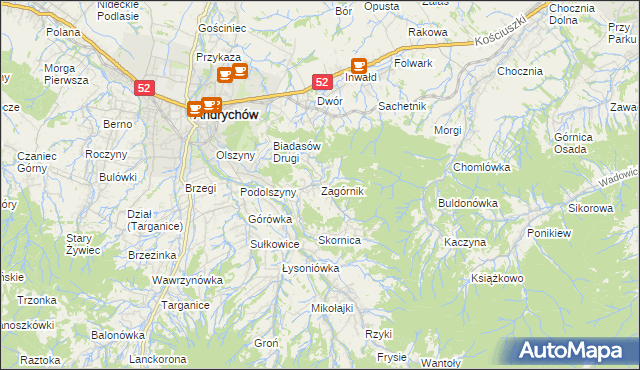 mapa Zagórnik gmina Andrychów, Zagórnik gmina Andrychów na mapie Targeo