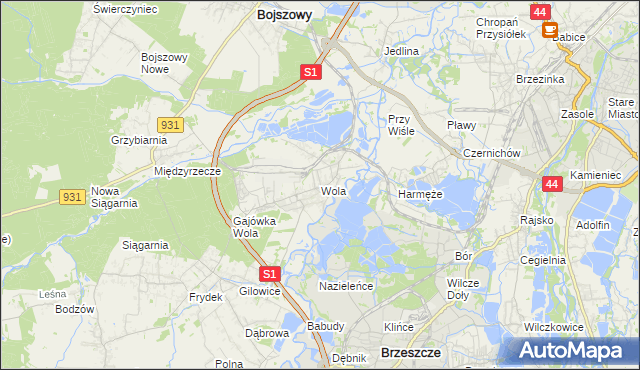 mapa Wola gmina Miedźna, Wola gmina Miedźna na mapie Targeo