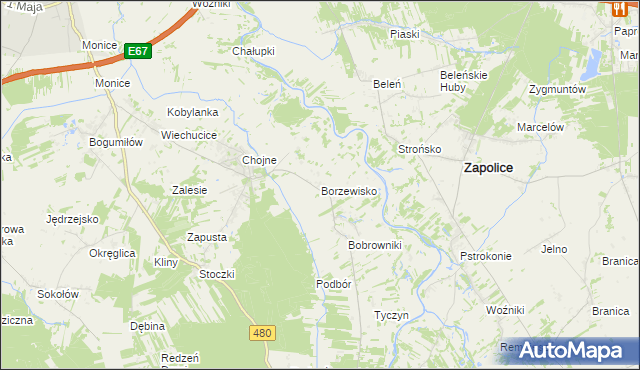 mapa Borzewisko gmina Sieradz, Borzewisko gmina Sieradz na mapie Targeo