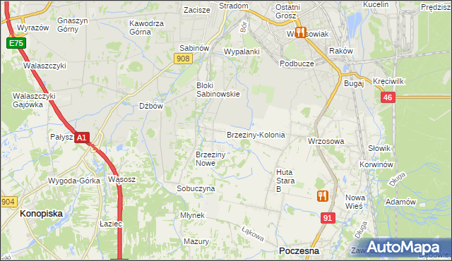 mapa Brzeziny-Kolonia, Brzeziny-Kolonia na mapie Targeo