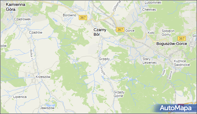 mapa Grzędy gmina Czarny Bór, Grzędy gmina Czarny Bór na mapie Targeo