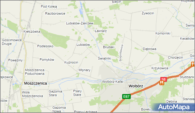 mapa Świątniki gmina Wolbórz, Świątniki gmina Wolbórz na mapie Targeo