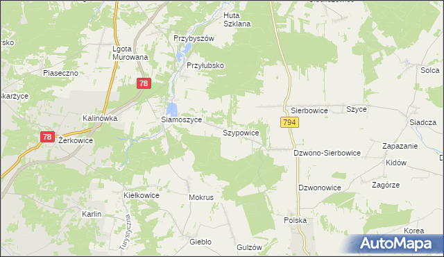 mapa Szypowice, Szypowice na mapie Targeo