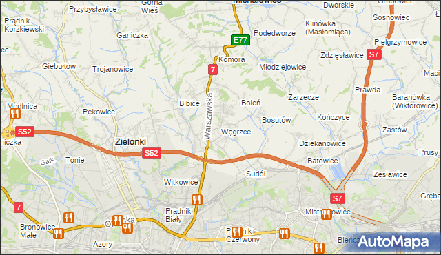 mapa Węgrzce gmina Zielonki, Węgrzce gmina Zielonki na mapie Targeo