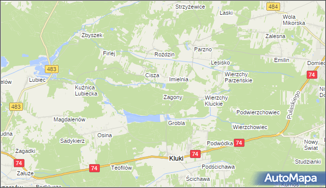 mapa Zagony gmina Kluki, Zagony gmina Kluki na mapie Targeo