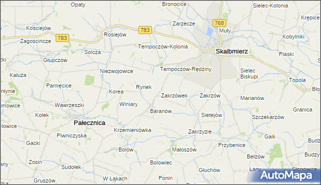 mapa Zakrzówek gmina Skalbmierz, Zakrzówek gmina Skalbmierz na mapie Targeo