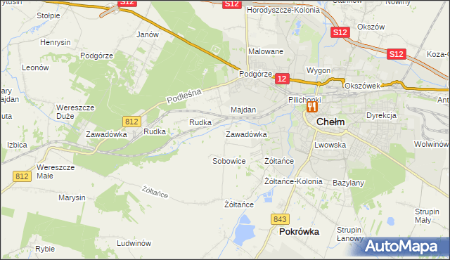 mapa Zawadówka gmina Chełm, Zawadówka gmina Chełm na mapie Targeo