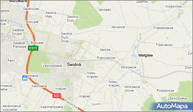 mapa Franciszków gmina Mełgiew, Franciszków gmina Mełgiew na mapie Targeo