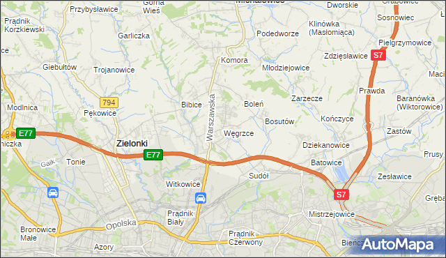 mapa Węgrzce gmina Zielonki, Węgrzce gmina Zielonki na mapie Targeo