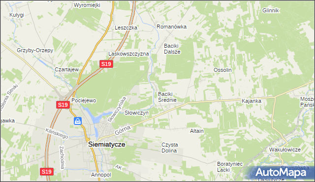mapa Baciki Średnie, Baciki Średnie na mapie Targeo