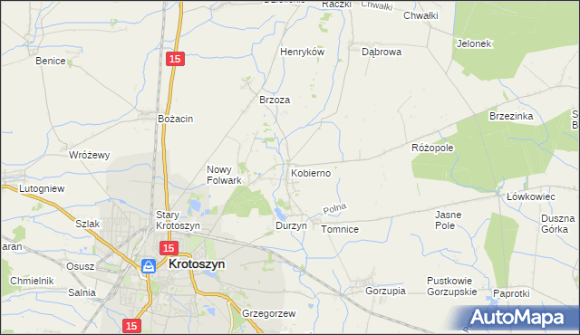 mapa Kobierno gmina Krotoszyn, Kobierno gmina Krotoszyn na mapie Targeo