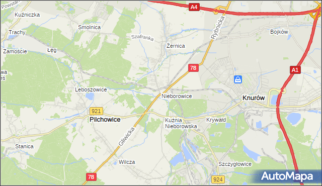 mapa Nieborowice, Nieborowice na mapie Targeo