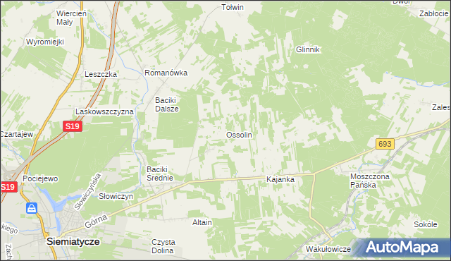 mapa Ossolin gmina Siemiatycze, Ossolin gmina Siemiatycze na mapie Targeo
