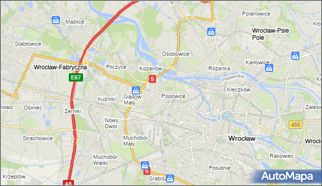 mapa Popowice gmina Wrocław, Popowice gmina Wrocław na mapie Targeo