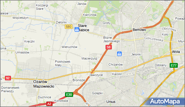 mapa Szeligi gmina Ożarów Mazowiecki, Szeligi gmina Ożarów Mazowiecki na mapie Targeo