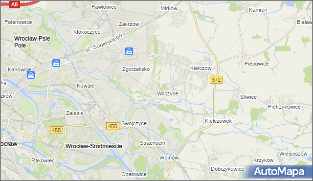 mapa Wilczyce gmina Długołęka, Wilczyce gmina Długołęka na mapie Targeo