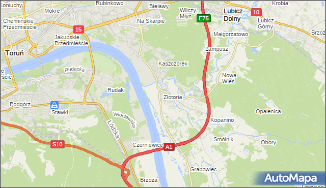 mapa Złotoria gmina Lubicz, Złotoria gmina Lubicz na mapie Targeo