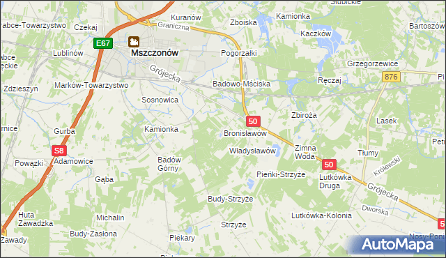 mapa Bronisławów gmina Mszczonów, Bronisławów gmina Mszczonów na mapie Targeo