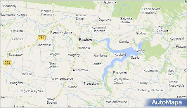 mapa Bukówka gmina Pawłów, Bukówka gmina Pawłów na mapie Targeo