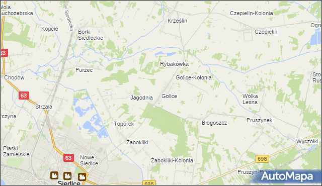 mapa Golice gmina Siedlce, Golice gmina Siedlce na mapie Targeo