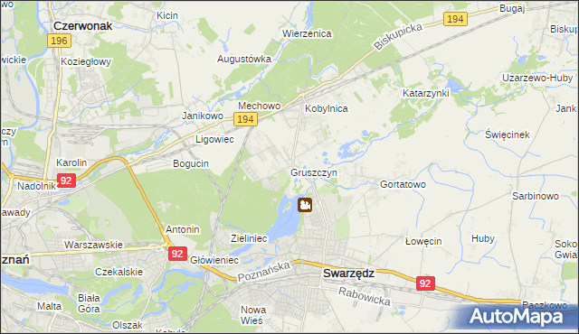 mapa Gruszczyn gmina Swarzędz, Gruszczyn gmina Swarzędz na mapie Targeo