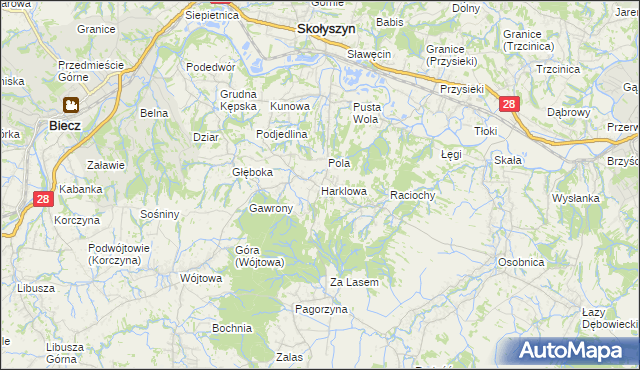 mapa Harklowa gmina Skołyszyn, Harklowa gmina Skołyszyn na mapie Targeo