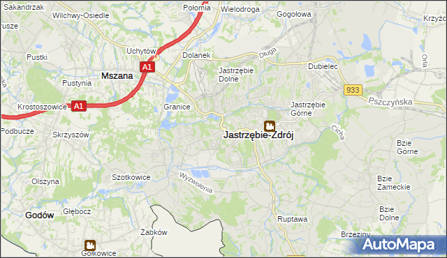 mapa Jastrzębie-Zdrój, Jastrzębie-Zdrój na mapie Targeo