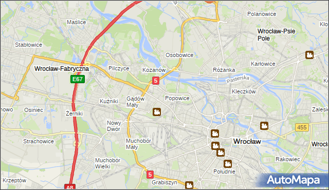 mapa Popowice gmina Wrocław, Popowice gmina Wrocław na mapie Targeo