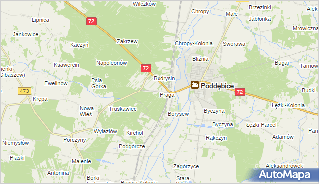 mapa Praga gmina Poddębice, Praga gmina Poddębice na mapie Targeo