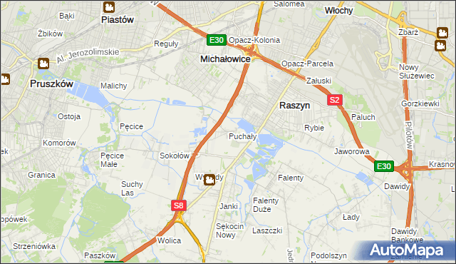 mapa Puchały gmina Raszyn, Puchały gmina Raszyn na mapie Targeo