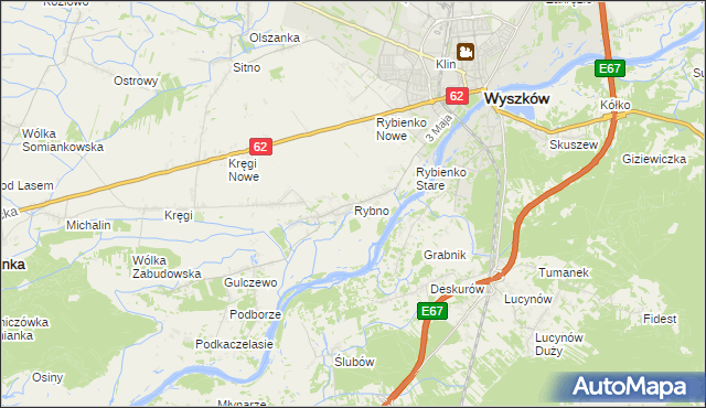 mapa Rybno gmina Wyszków, Rybno gmina Wyszków na mapie Targeo