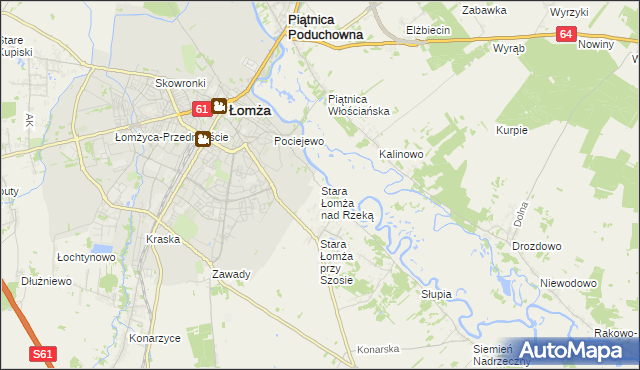mapa Stara Łomża nad Rzeką, Stara Łomża nad Rzeką na mapie Targeo