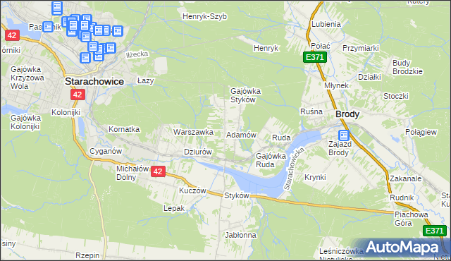 mapa Adamów gmina Brody, Adamów gmina Brody na mapie Targeo