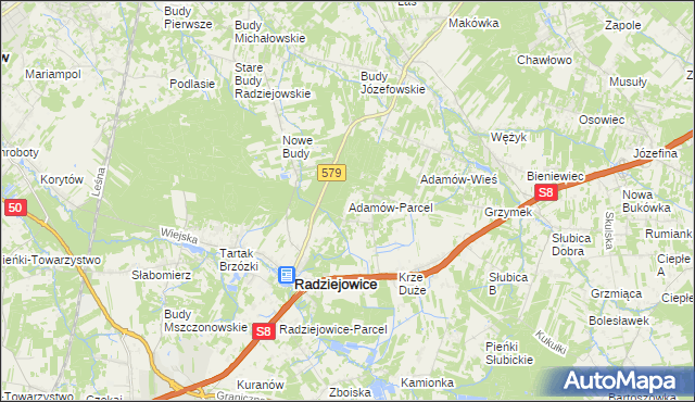 mapa Adamów-Parcel, Adamów-Parcel na mapie Targeo